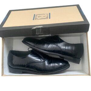 BOSTONIAN STOCKBRIDGE SCOTT BLACK LEATHER LACE UP LOAFER OXFORDS 7.5 D (WIDE)